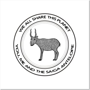 Saiga Antelope - We All Share This Planet - animal design - on white Posters and Art